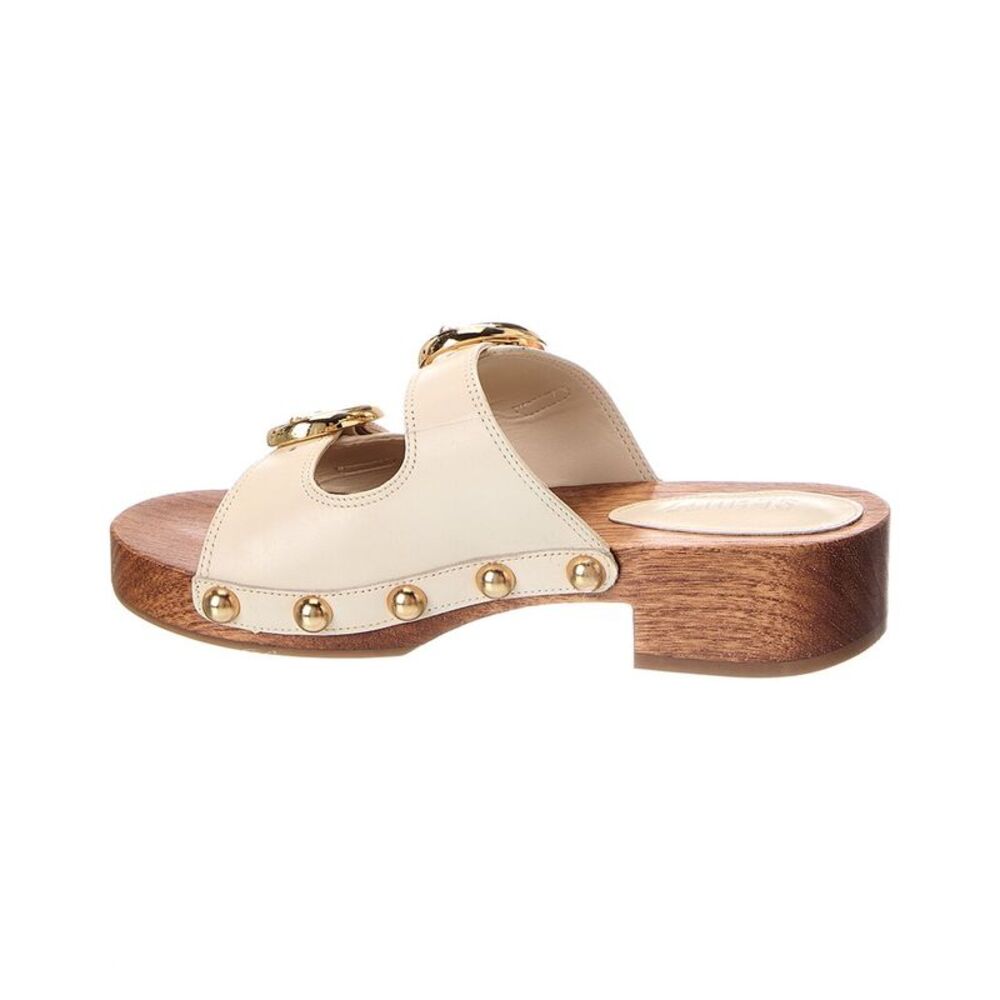 Schutz Juno Mid Block Leather Sandal, White - Picture 2 of 5